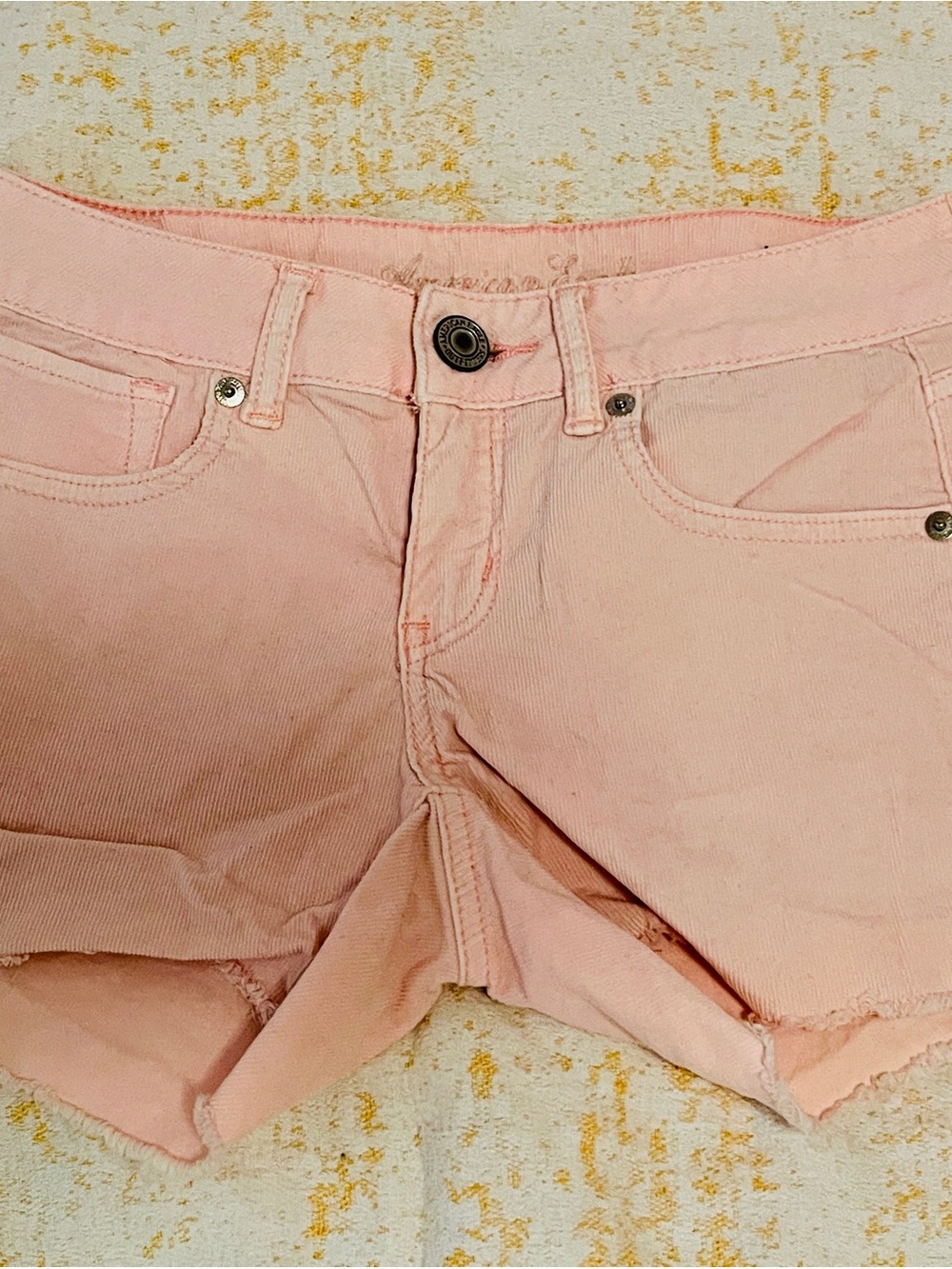 American Eagle light hot Pink Women's Denim corduroy cutoff Shorts 2 low rise